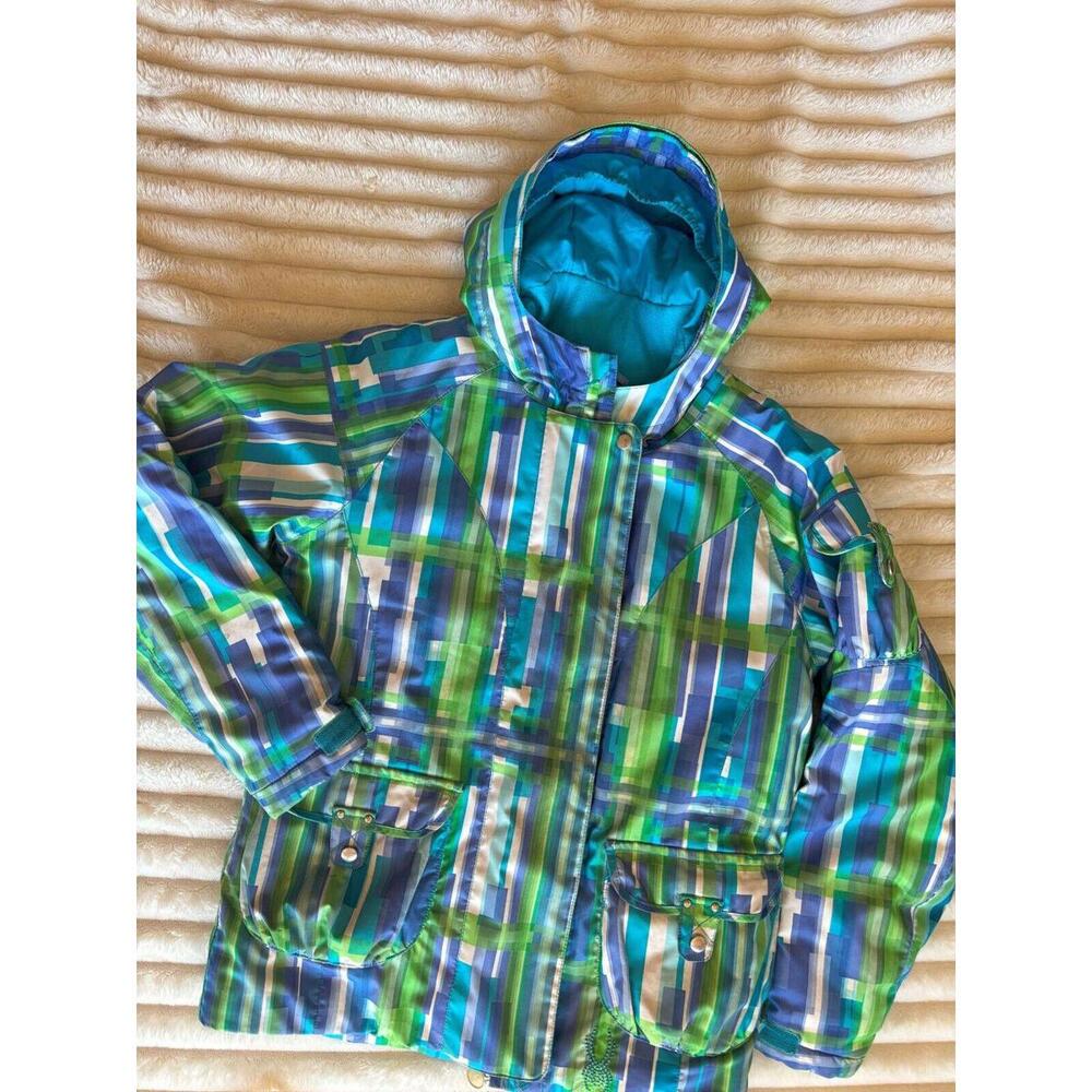 Spyder Ski Snow Board Jacket Girl Size 12 Winter Insulated Hooded Teal Blue
